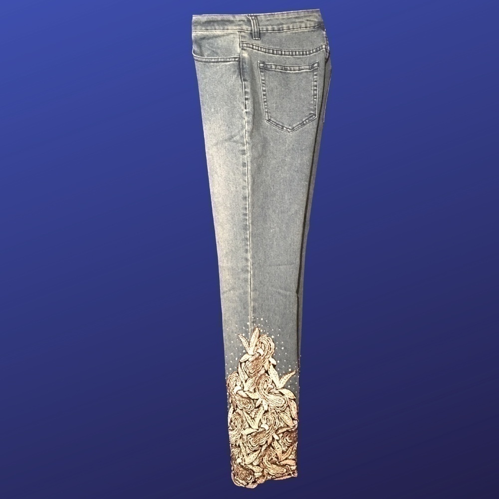 BOSTON PROPER Pre-owned Jeans, Black/Silver Beaded Lace Embellishments, Size 8